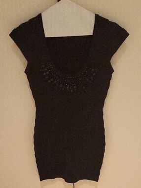 Black Embellished Scoop Neck Women's Dress Bandage